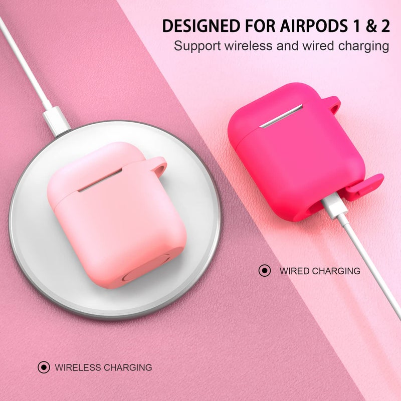 ATUAT Compatible with AirPods Case Cover, Full Protective Silicone Skin Dust-Proof Designed for Apple AirPods 1st 2nd Generation with Keychain, Front LED Visible, Hot Pink - Image 4